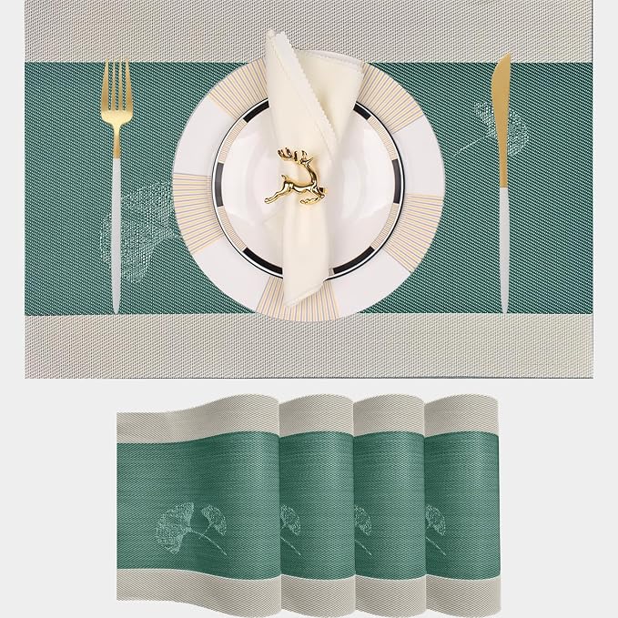 PIGCHCY Ginkgo Placemats Set of 4, Non-Slip Placemats Easy to Wipe Clean
