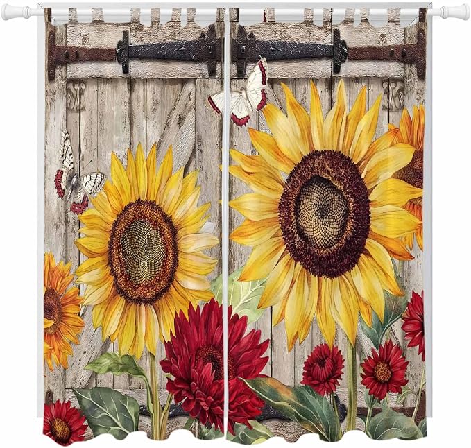 Sunflowers Living Room Curtains 96 Inch Length, Window Curtains Tab Top