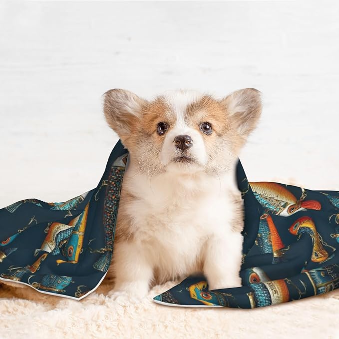 Waterproof Dog Blanket Soft Pet Blanket for Puppy Cat, Fleece Cat Throw Blankets for Furniture Bed Couch Sofa Reversible - Colorful Fishing Lures 2