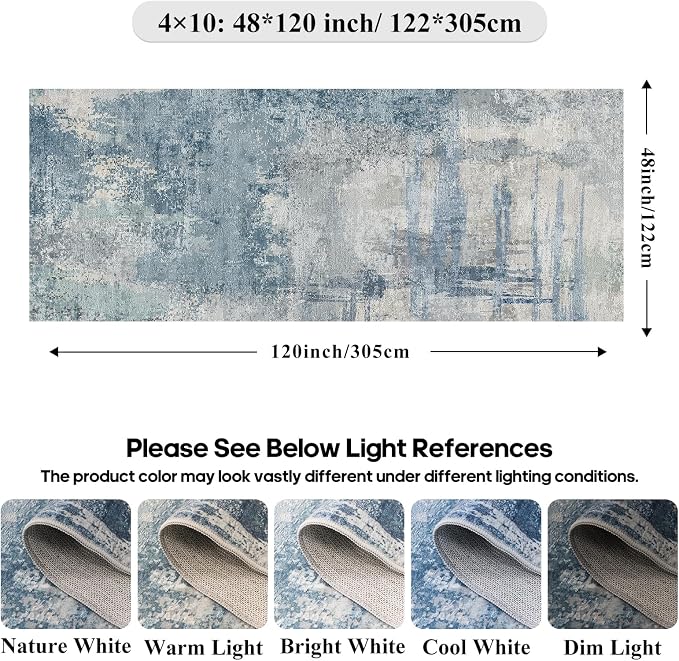 Washable Wide Runner Rug 4x10 : Modern Abstract Hallway Rugs