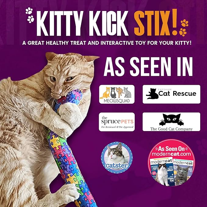Kitty Kick Stix 15" Catnip Kicker Toy – Set of 2 | Handmade in USA | Interactive Cat & Kitten Toy | Durable Kicker Packed with 100% Potent Catnip for All Breeds (Cat Selfies)