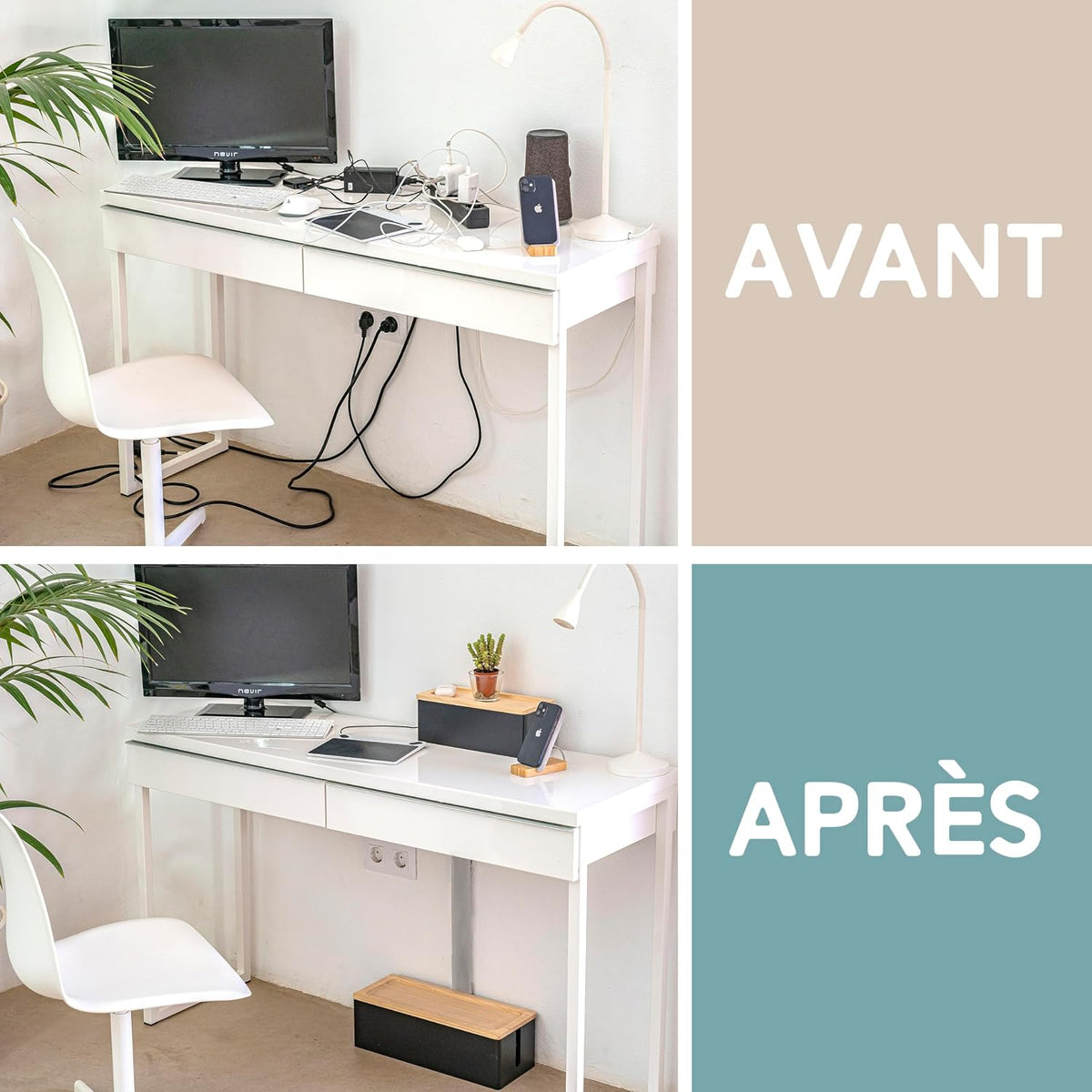 [Pack of 2] Wooden Cable Storage Box, Large Storage Stand for Desk, TV, Computer, USB Hub