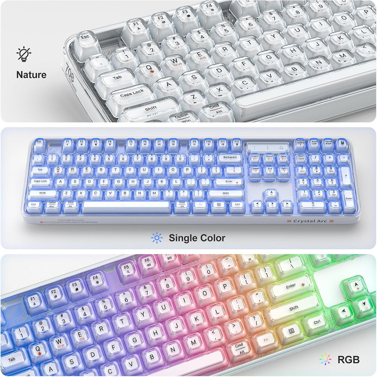 MOFII Wireless Computer Keyboard with RGB Backlit, Tri-Mode Bluetooth 5.0/USB-C/2.4GHz Gaming Keyboard, Full Size Layout, Ergonomic Curved Design for Windows Mac PC Gamers & Office