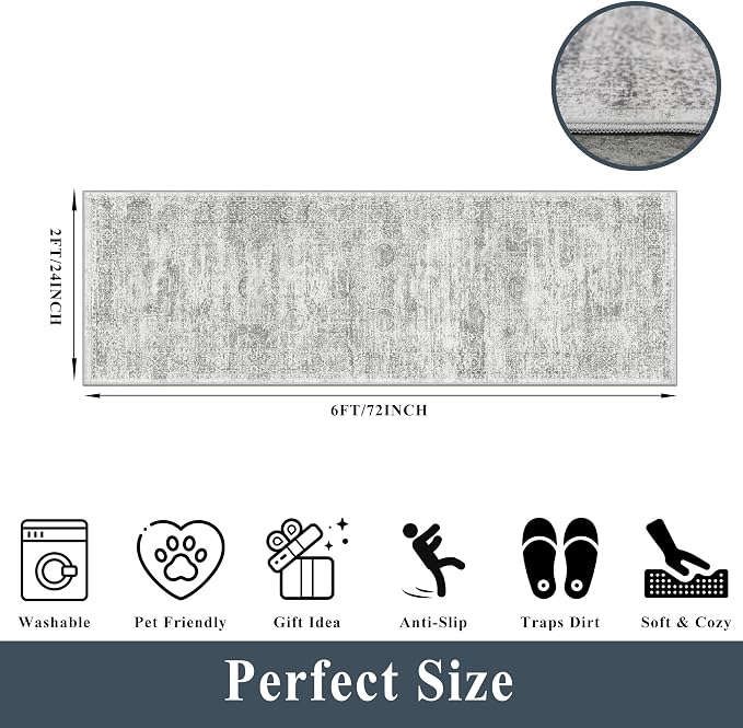 Rug Runners 2x6 Hallway Washable, Non Slip