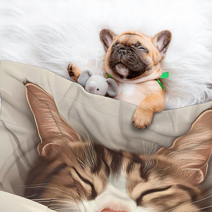 Waterproof Dog Blanket Soft Pet Blanket for Puppy, Fleece Cat Throw Blankets for Furniture Bed Couch Sofa Reversible - Sleeping Cat in Blanket