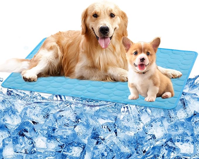 SHEJIZE Dog Cooling Mat Dog Cooling Pad Self Cooling Blanket, Washable Cooling Mat for Dogs, Pet Cooling Mat Keeps Pets Cool in Summer Heat, Resuable Fabric Cooling Mat (Blue, 59x39inch)