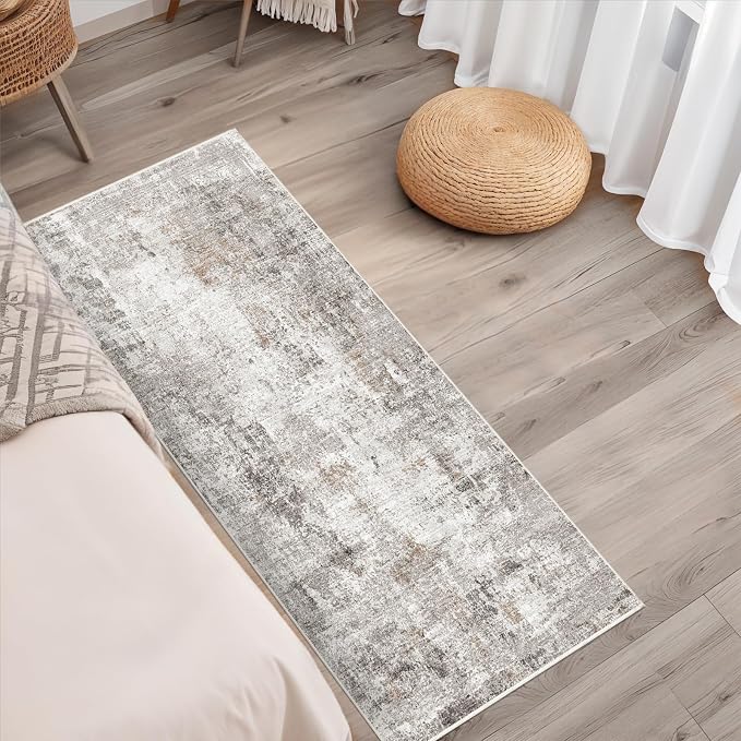 2x5 Rug Runner Non-Slip Washable – Modern Neutral Abstract Small Rug