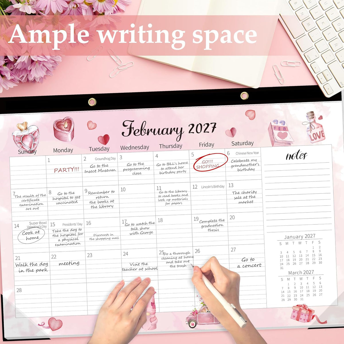 GuassLee Large Desk Calendar 2026-2027, 19 Months, 20" x 30"
