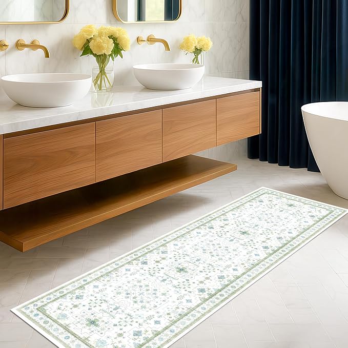 Hazo Haus Washable Oushak 2x8 Bathroom Runner Rug