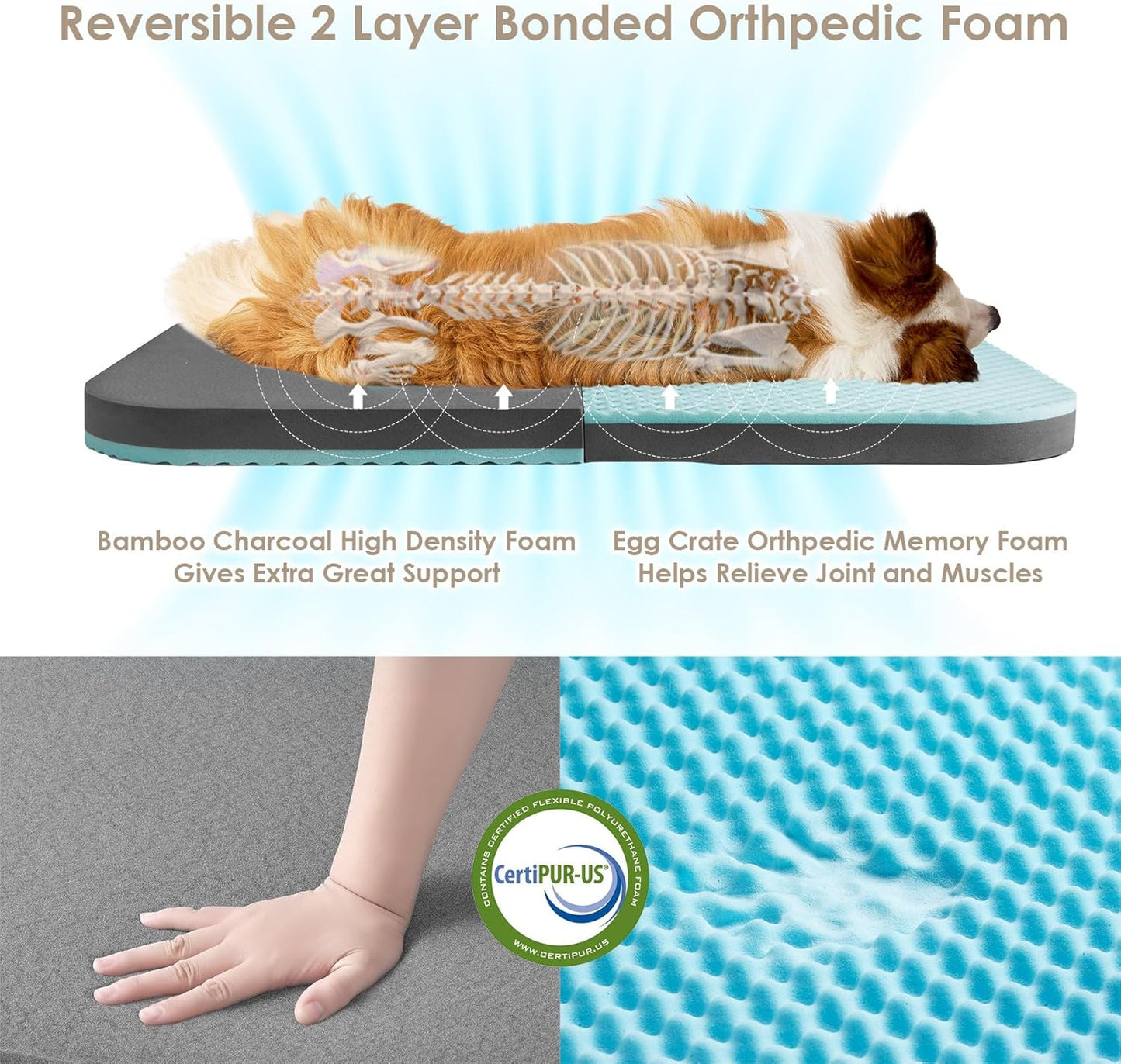 EHEYCIGA Foldable Human Dog Bed, Orthopedic Memory Foam Human Sized Dog Bed, Waterproof Pet Bed for People, Faux Fur Pet Couch for Adult, Grey, 72"x44"x11"