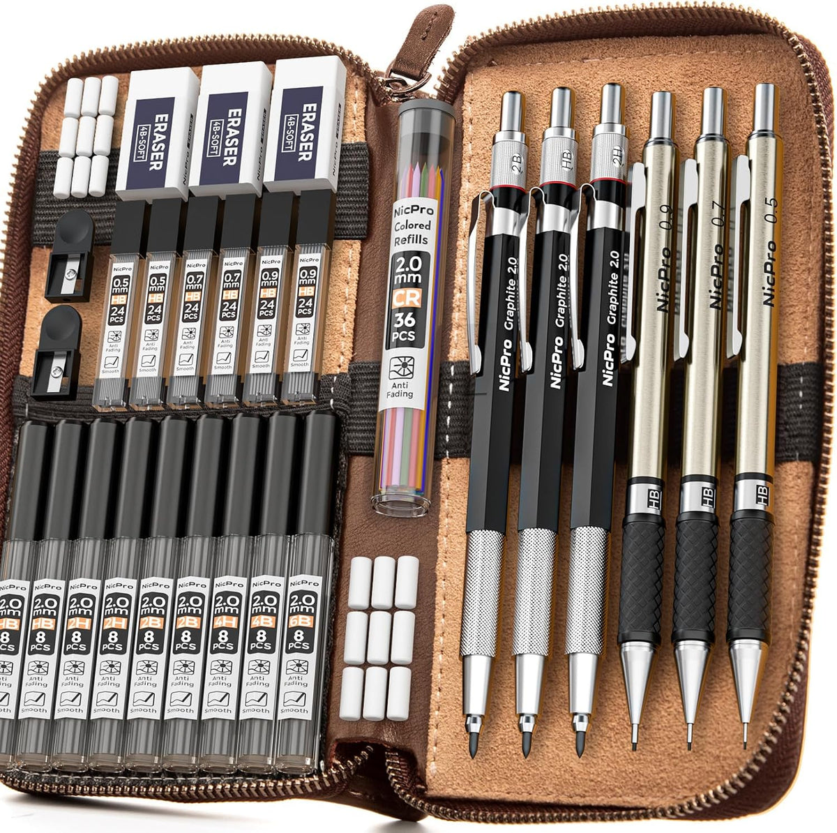 Nicpro 30PCS Art Mechanical Pencil Set in Leather Case