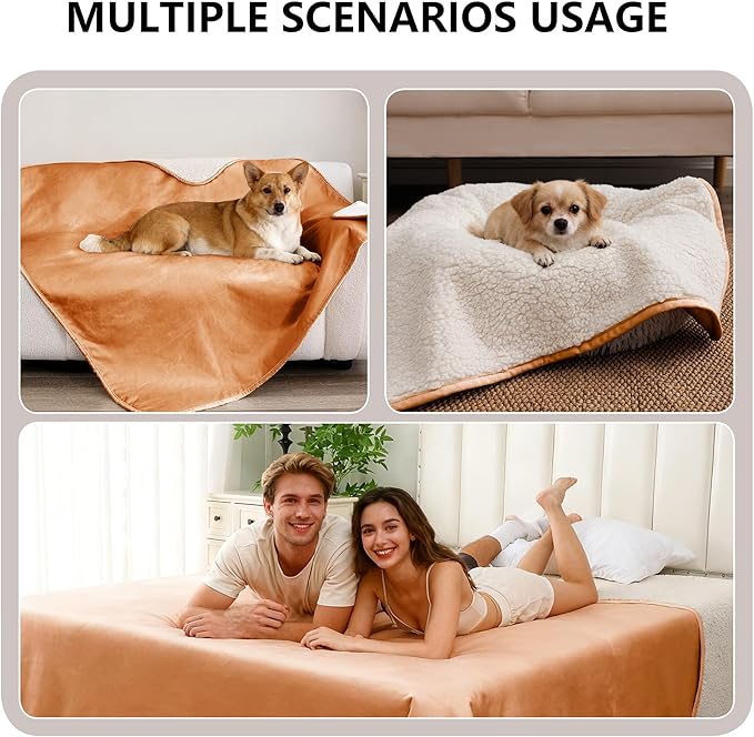 Waterproof Blanket for Couch, Leak Proof Dog Bed Sherpa Throw Blankets Reversible Pet Sofa Furniture Protector Machine Washable-60 x80,Orange