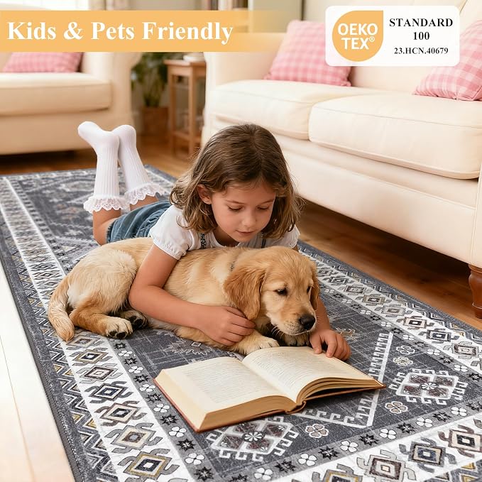 HEBE Boho Kitchen Rugs Sets of 2, Non Slip Washable Kitchen Mats