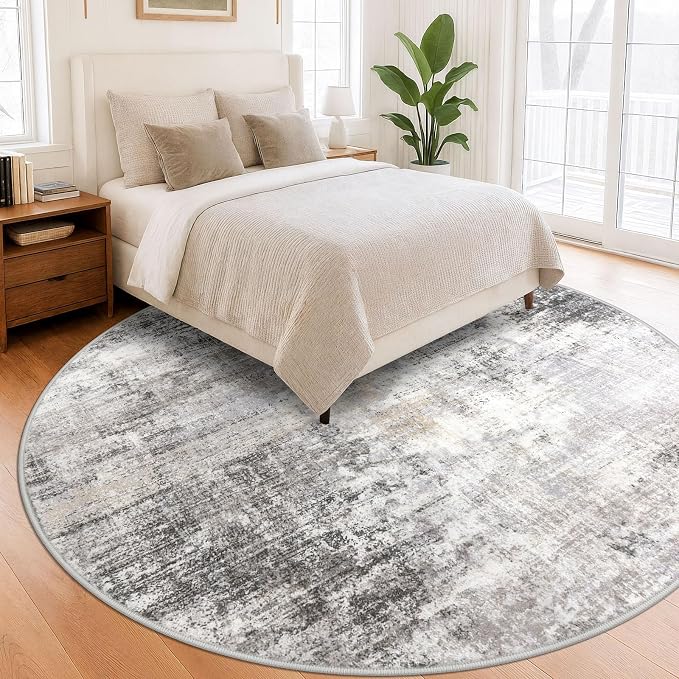 IOHOUZE Abstract Round Area Rug 8 Ft Washable Circle Rugs Large Round Rug Non