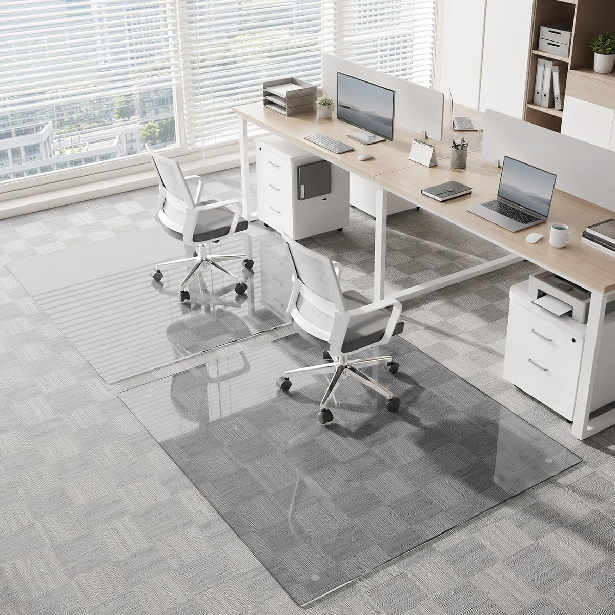 Tempered Glass Chair Mat for Carpet, 46"x55" Grey Floor Mat