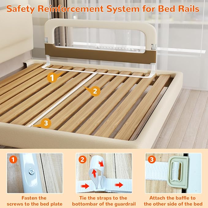 Bed Guard Rail for Toddlers - 47" Adjustable Heights & Folding up Portable Bed Railing for Baby - Toddler Bed Rails Guard for Crib, Twin, Bunk,Full Size, Queen & King Bed