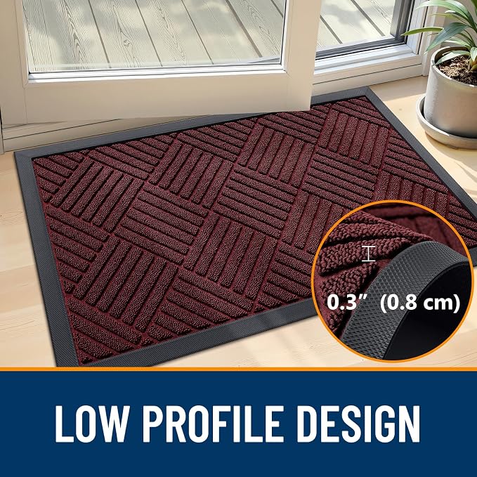 OLANLY Front Door Mat Outside Entrance 35x23, Heavy Duty Sturdy Natural Rubber
