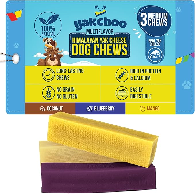 Himalayan Yak Chews for Dogs – Blueberry, Coconut & Mango | Medium Bars 70g (Pack of 3) | 100% Natural, Long-Lasting, Protein & Calcium Rich Treats for All Breeds