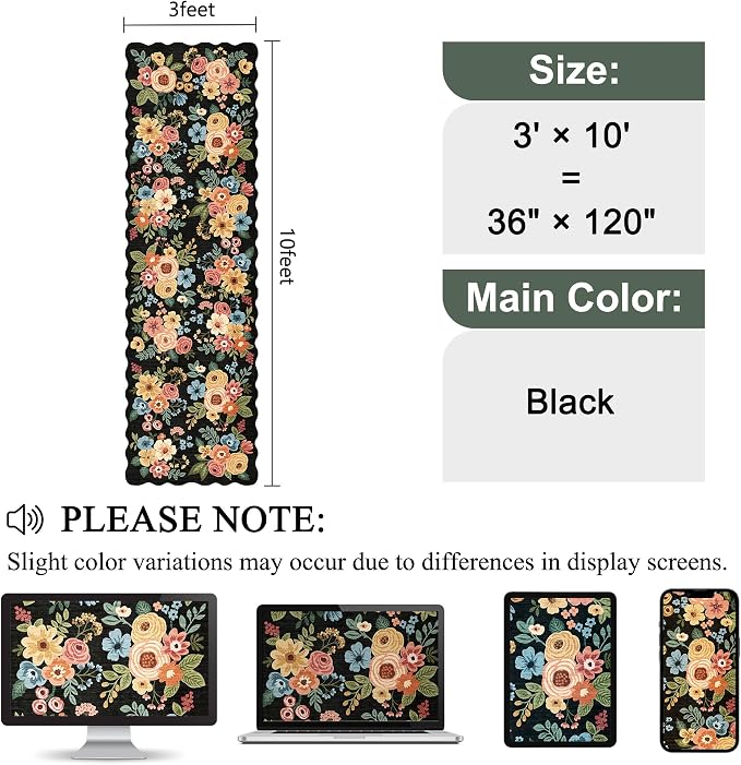 DUKINO 3x10 Washable Runner Rug, Non Slip Floral Ultra Soft Runner