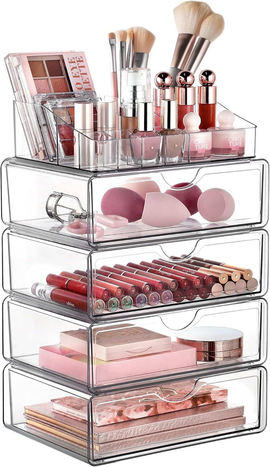 Vtopmart 5 Tier Clear Plastic Makeup Organizer with 4 Drawers