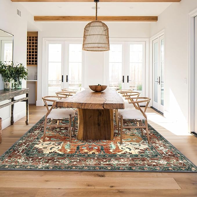 Yamaziot 6x9 Large Area Rug, Non-Slip Washable Boho Vintage Living Room Rug