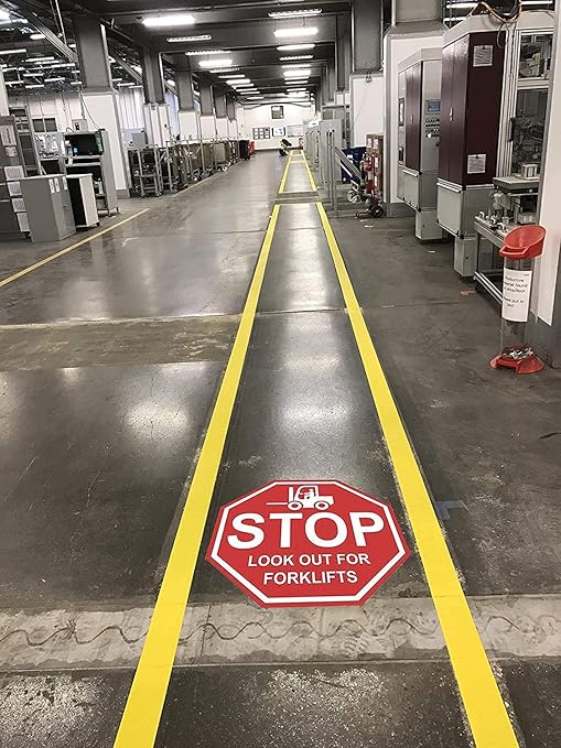 "Stop Look Out for Forklifts" - Laminated Vinyl Floor Sign by Graphical Warehouse - 5S Safety and Security Signage, Visual Communication Tool (18")