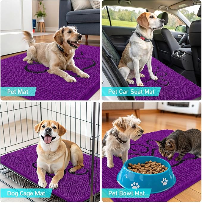 OLANLY Dog Door Mat for Muddy Paws 30x20, Paw Print Design, Absorbs Moisture