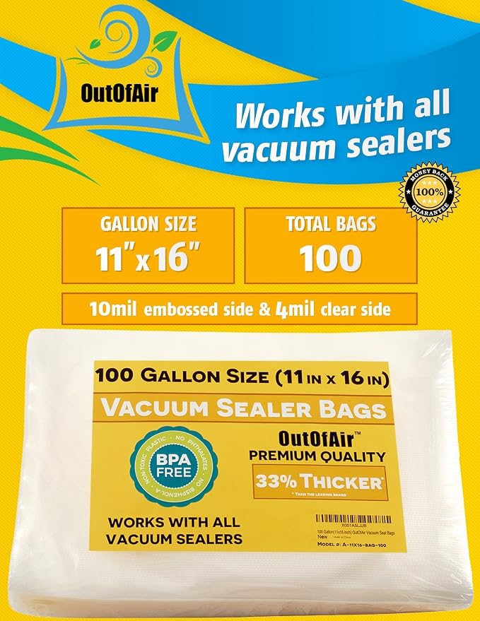 100 Vacuum Sealer Bags: Gallon Size by OutOfAir Works