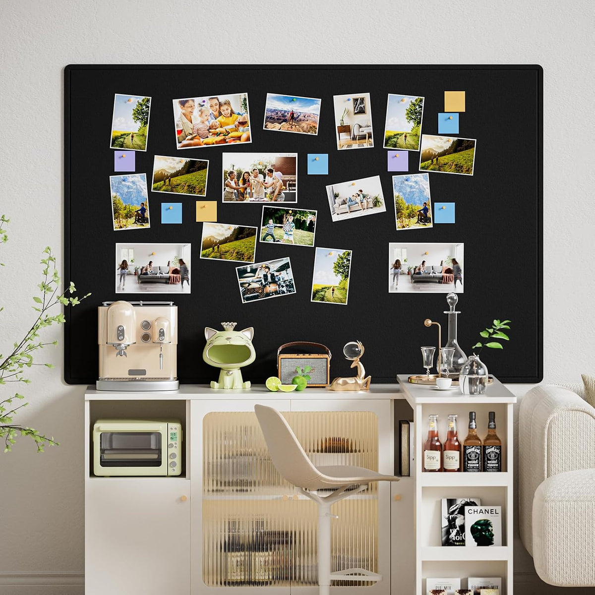 MaxGear Extra Large Bulletin Board 72" x 48", Foldable Felt Board Vision Board Supplies, Cork Board for Office, Home, School, Small Pin Boards for Walls Decorative Display Board Black