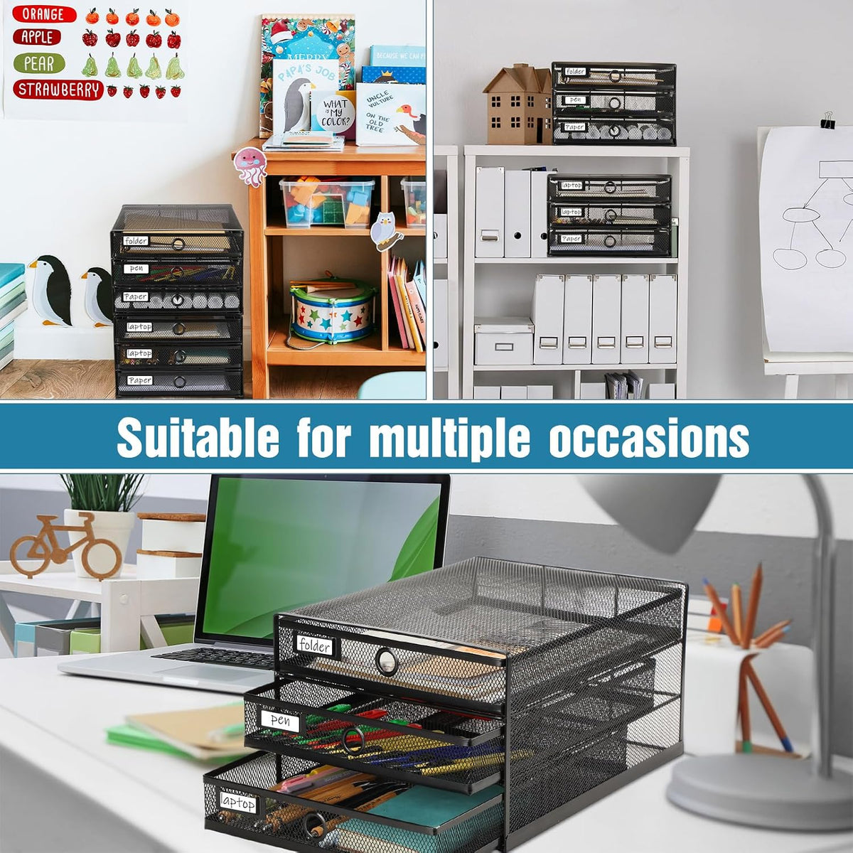 Zhanmai 2 Pack Black Desk Organizer Total Wire Mesh with Drawer, 3 Tier