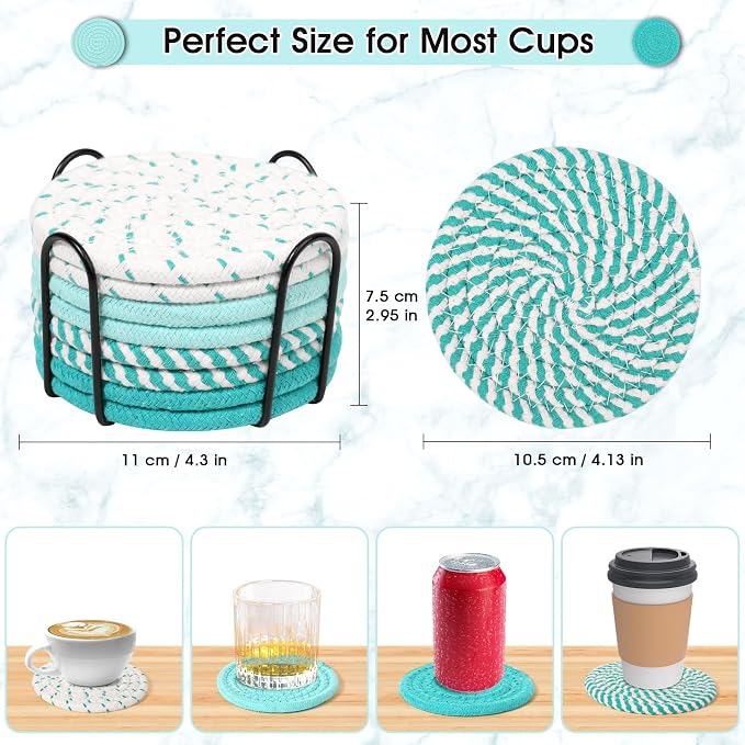 8 Pcs Coasters for Drink with Holder, 4 Colors Absorbent Coasters for Drinks