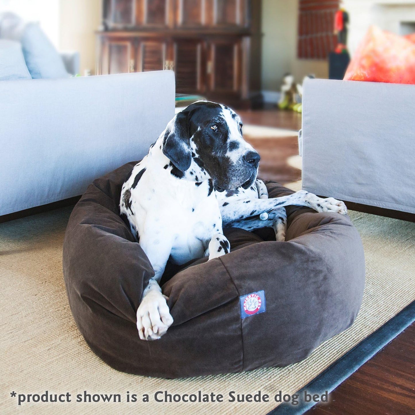 Majestic Pet 40 Inch Suede Calming Dog Bed Washable 40x29x9 (Inch) – Cozy Soft Round Donut Dog Bed with Spine Support for Dogs to Rest Their Head - Pet Bed Large – Gray