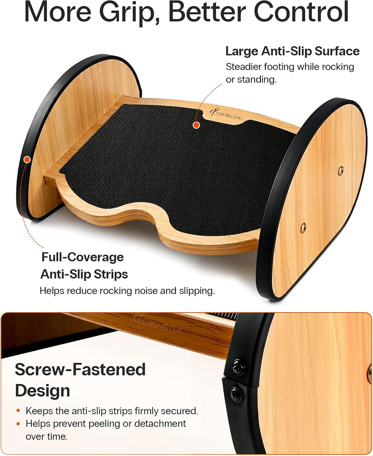 StrongTek Wooden Foot Rest for Under Desk, Reversible Rocking Footrest