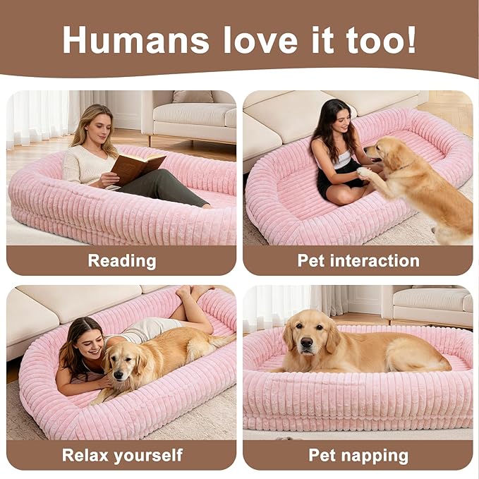 Human Dog Bed for Adult,70"x38"x10" Extra Large Human Pet Bed,Orthopedic Washable XL Dog Bed with Memory Foam (Pink)