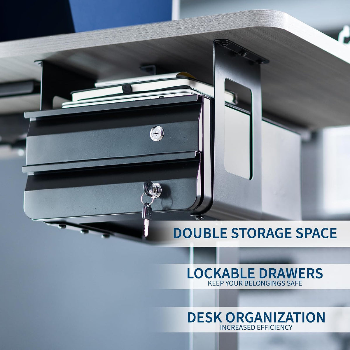 VIVO Black 12 x 14 inch Under Desk Double Stacked Drawers, DESK-AC03L-2B