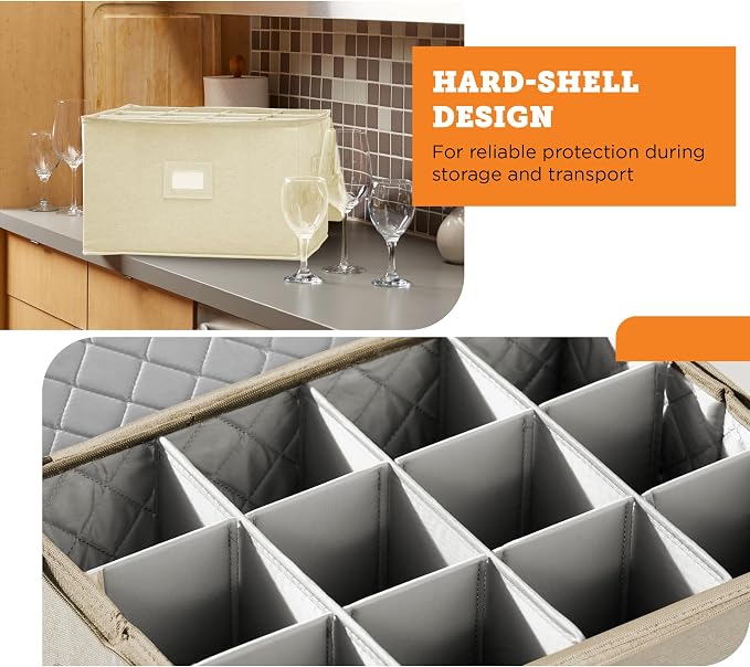 storageLAB Wine Glass Storage Containers, Hard Shell Organizer
