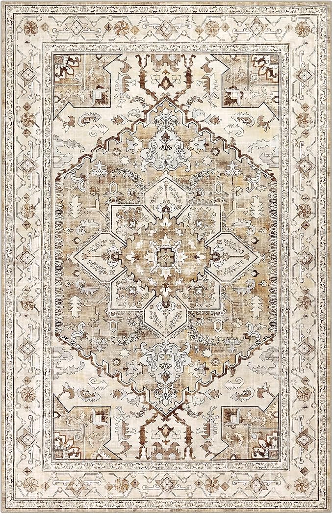 Yamaziot Area Rug 5x7, Non-Slip Washable Boho Vintage Living Room Bedroom Rug