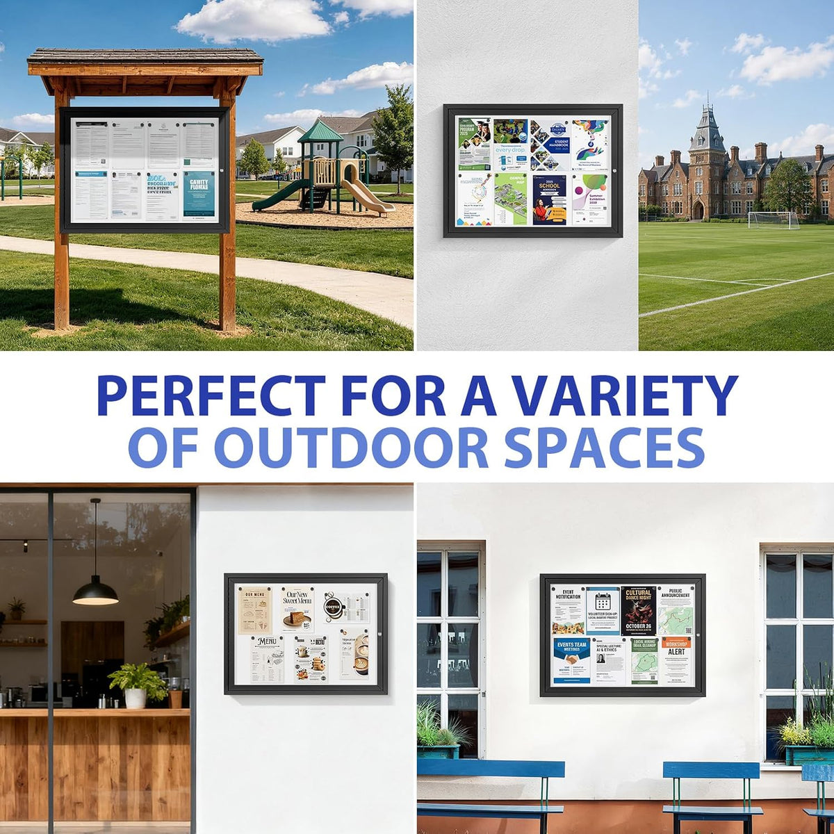 SWANCROWN 37x28 in Outdoor Bulletin Board, Enclosed Whiteboard, Black Frame