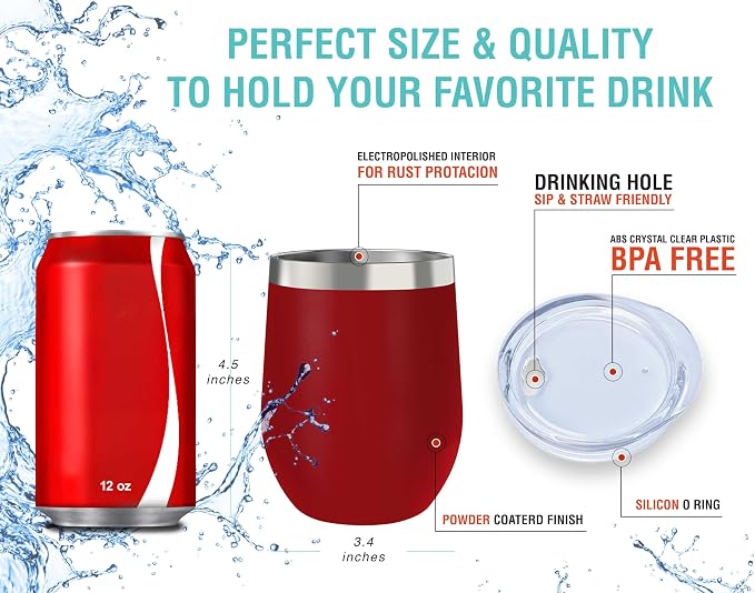 CHILLOUT LIFE 12 oz Stainless Steel Wine Tumblers 2 Pack