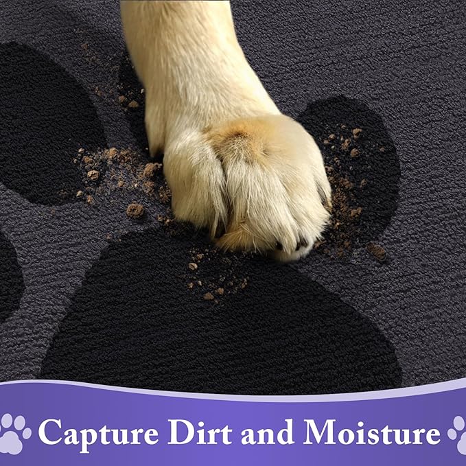 Buganda Dog Door Mat for Muddy Paws, Absorbent Dirt Trapper Non Slip Indoor Doormats, Washable Low-Profile Mat for Mud Dogs, Entryway Carpet for Inside Floor (30x20 Inches, Black)