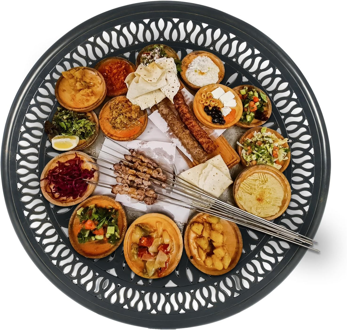 VIVIJASON 35.4" Cast Aluminum Lazy Susan Turntable, 360° Large Rotating Display Tray with Silent Bearings, Round Table Top Swivel Serving Plate with 2" Umbrella Hole for Outdoor Dining Table
