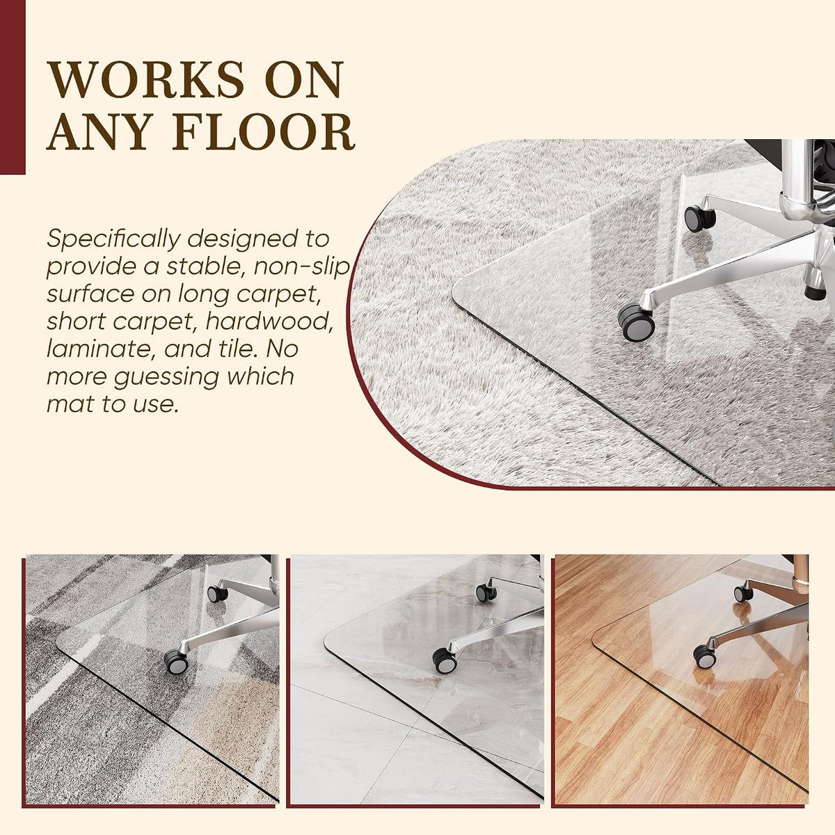 30"x55" Tempered Glass Office Chair Mat for Carpet & Hardwood Floor