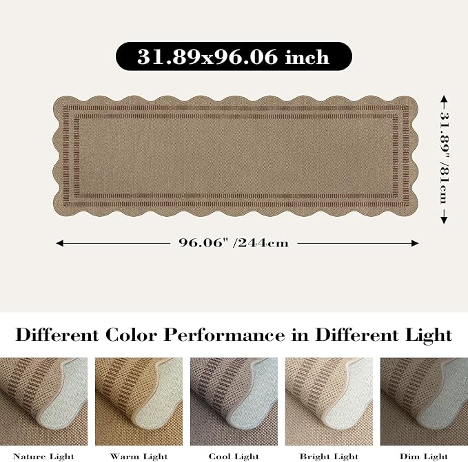 Scalloped Easy Jute 2.6x8 Kitchen Runner Rug, Washable Rugs