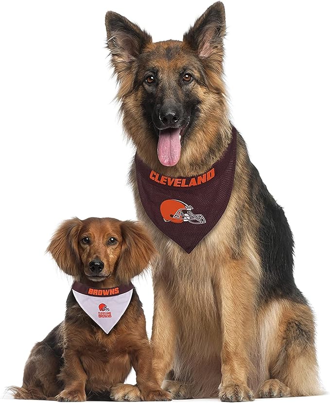 Pets First NFL DOG BANDANA - CLEVELAND BROWNS REVERSIBLE PET BANDANA. 2 Sided Sports Bandana with a PREMIUM Embroidery TEAM LOGO, Large/X-Large. - 2 Sizes & 32 NFL Teams available