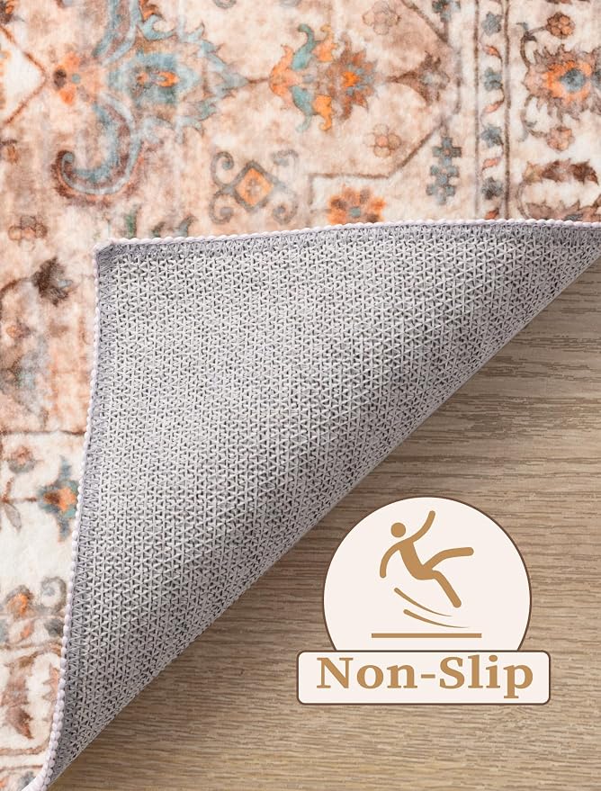 SERISSA Boho Washable Runner Rug, 2x6 Rug Non-Slip Vintage Peach Cream Hallway