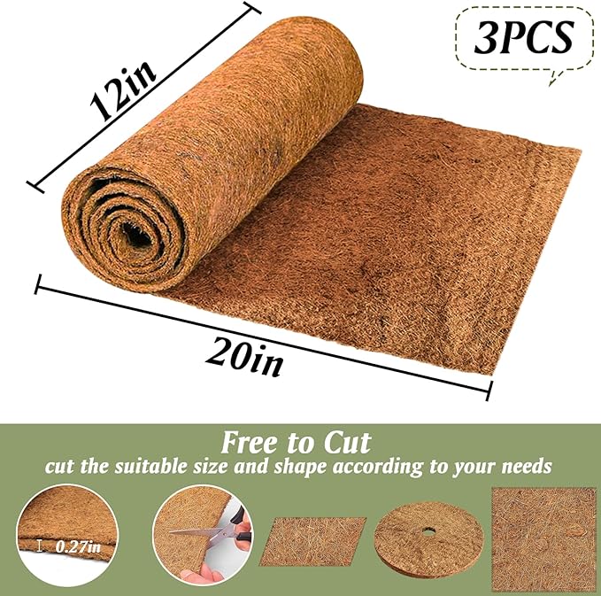 ZeeDix 3 Rolls Reptile Mat, 12 x 20 inches Natural Coconut Fiber Liner Mat Flooring Accessories for Reptile Tank - Bearded Dragon Tortoise Lizard Turtle Snake Leopard Gecko Substrate Bedding