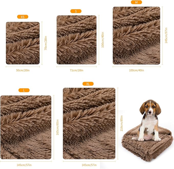 Brown Long Faux Fur Pet Throw Blankets Waterproof Dogs Calming Blanket Cat Puppy Couch Cover Love Bed Covers Washable (Brown,S)