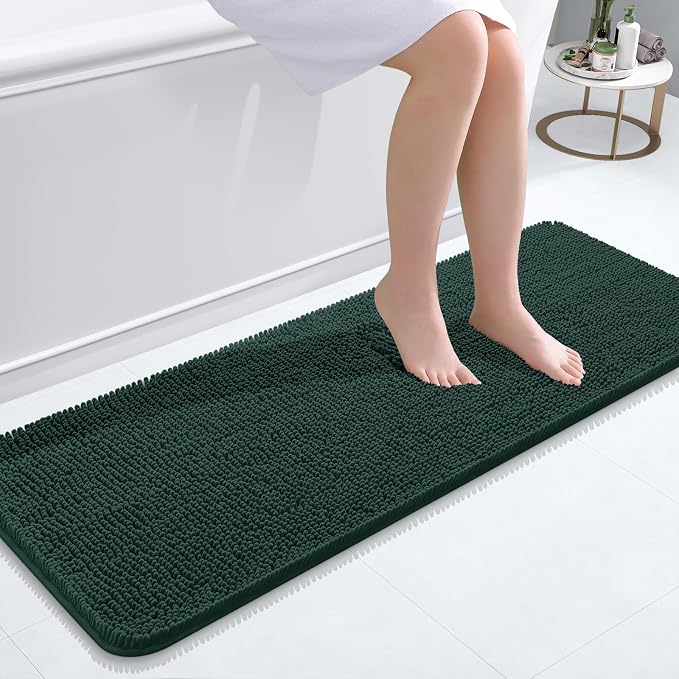 OLANLY Bathroom Runner Rugs 47x17, Soft Absorbent Chenille Bath Rugs, Rubber
