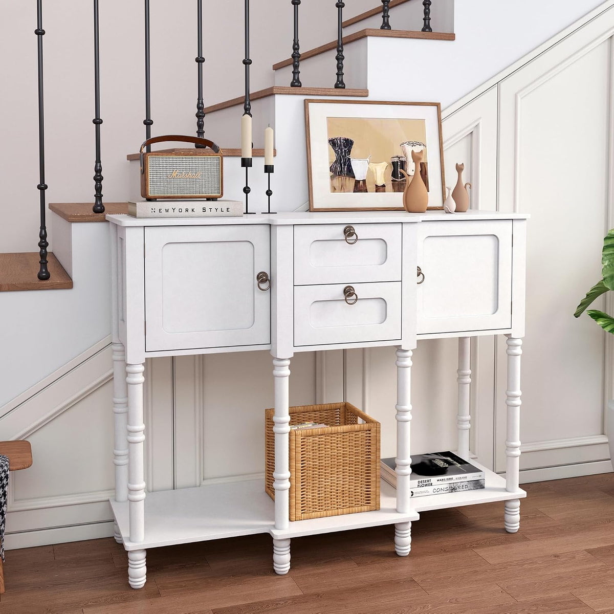 Mid-Century Modern Console Table with 2 Drawers& Doors for Entryway