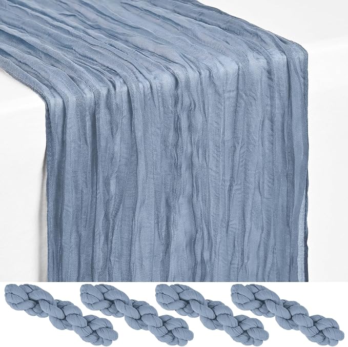 Showgeous 4 Pack Dusty Blue Cheesecloth Table Runner, 17 x 108 Inches | Boho
